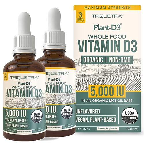 Organic Vitamin D3 5,000 IU - 100% Whole Food & Plant-Based Cholecalciferol Form, 100% Vegan Vitamin D - Enhanced with Prebiotic & Superfood Complex – Organic, Vegan, GMO & Gluten Free (Choose from Capsules or Liquid Drops)
