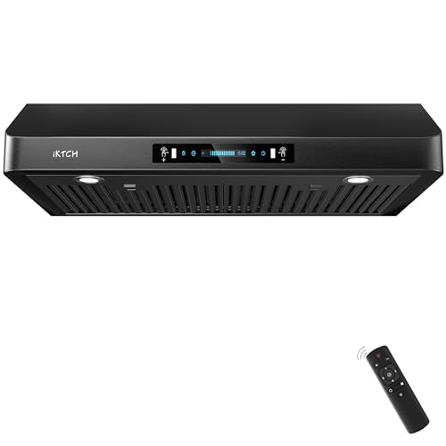 IKTCH 30 Inch Under Cabinet Range Hood 900 CFM, Black Kitchen Vent Hood with 4 Speed Gesture Sensing & Touch Control Panel