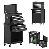 ERGOMASTER Rolling Tool Chest and Cabinet with 6-Drawers - Includes 4-Drawers Removable Top Box, 2-Drawer Capacity Tool Storage, Wheels and Locking System for Convenient and Safe Tool Storage-Black