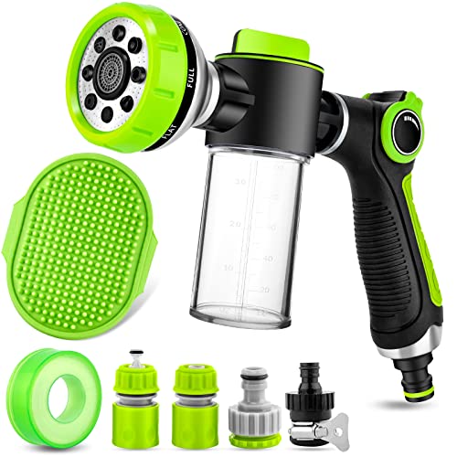 Upgraded Dog Wash Hose Attachment, 8-in-1 Sprayer Mode Garden Hose Nozzle with Pet Bathing Brush and 100cc Soap Dispenser Bottle, Adopted in Watering Flowers, Car Wash, Dog and Horse Showering