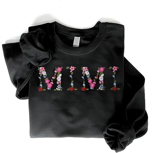 Regamor Embroidery Mimi Sweatshirts For Women Gift Sweatshirt From Grandkids Mimi Flower Grandma Gift Mothers Christmas