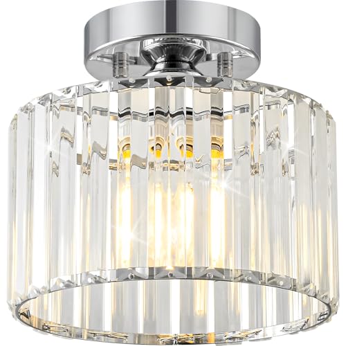 VIOLOEMI Modern Gold Semi Flush Mount Ceiling Light Crystal Hallway Light Fixture Metal Close to Ceiling Lamp for Kitchen Living Room Bathroom Entryway Bedroom