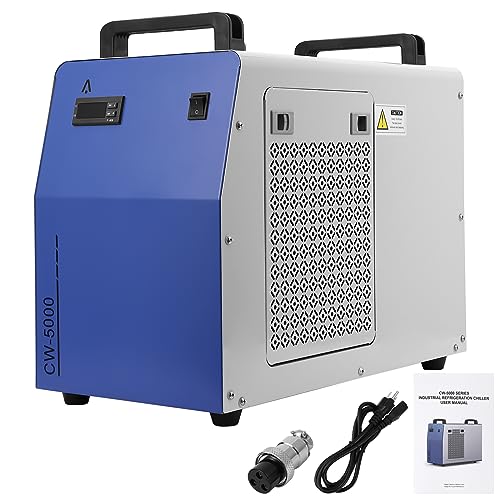 Garvee Industrial Water Chiller CW-5000, 7L 1.14HP 2.6gpm Thermolysis Type Water Cooling System for 40W 50W 60W 70W 80W 90W 100W CO2 Laser Engraving & Cutting Machines,Cools 3868 Btu/h, 110V