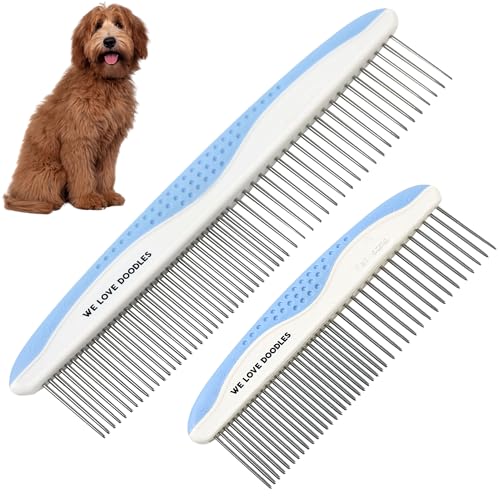 Dog Grooming Comb | Removes Tangles & For Dematting | Pet Comb | Detangler | For Matted Hair | Metal | Great For Poodles & Goldendoodles