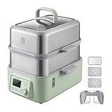 BUYDEEM G563-A501 Electric Food Steamer for Cooking, 2 Tire Stainless Steel Steamer with Slow Cook Mode, 1500W, 10-Quart, Green