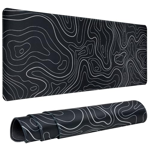 Gaming Mouse Pad Large 31.5 x 11.8in Topographic Keyboard Mousepad for Non-Slip Base and Stitched Edge, Extended Desk Pad XL Desk Mat