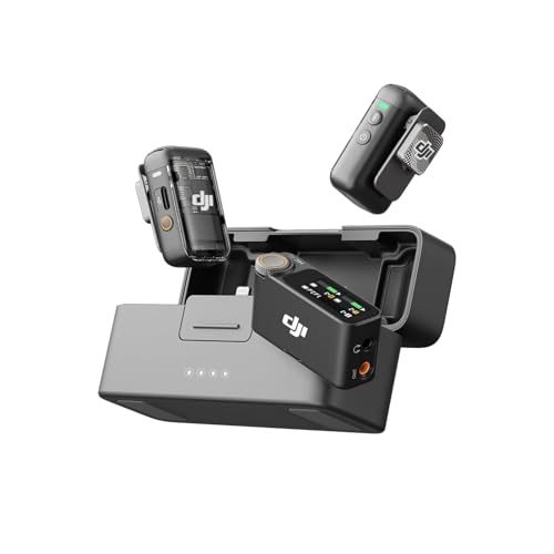 DJI Mic 2 (2 TX + 1 RX + Charging Case), All-in-one Wireless Microphone, Intelligent Noise Cancelling, 32-bit Float Internal Recording, 250m (820 ft.) Range, Microphone for iPhone, Android, Camera