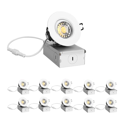 ZYC 3 Inch Round Recessed Gimbal Light - Canless Lights Eyeball Retrofit, 8 Watts Dimmable 5 CCT(2700K-5000K) Selectable with Junction Box, ETL Listed