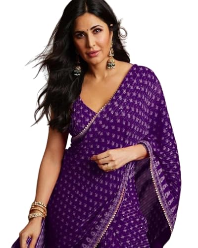 BE4ME.COM Alia Bhatt Wear Rocky And Rani Movie Celebrity Inspired Manish Malhotra Party Wear Wedding Saree (KAT-VIOLET)