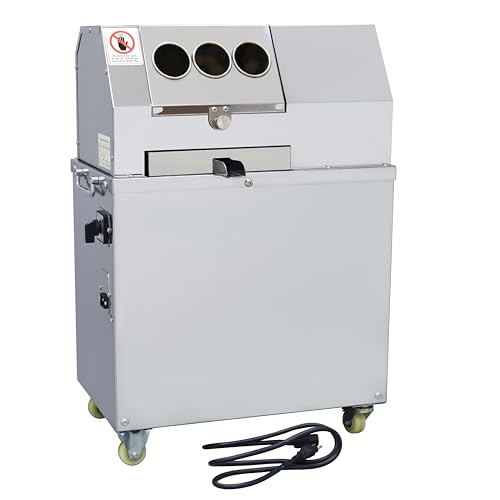 BREVELTION 110V 1500W Commercial Sugar Cane Press Juice Machine, 3 Rolls Stainless Steel Electric Sugarcane Juicer Grinder Extractor, W/Three Feed Port and 2 Sets Peeling Knives