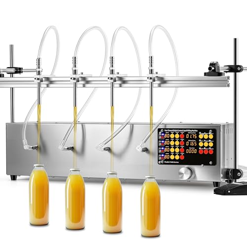 Moonshan 4 Head Thin Liquid Filling Machine 1-100 Fl Oz Bottle Filler Machine with Intelligent Control Ports Diaphragm Pump Digital Control for Wine, Essence, Glass Detergent