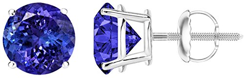 Houston Diamond District 0.5 to 8 Carat Total Weight Tanzanite Stud Earrings for Women 4 Prong Popular Premium Collection Screw Back Platinum 8 Carat