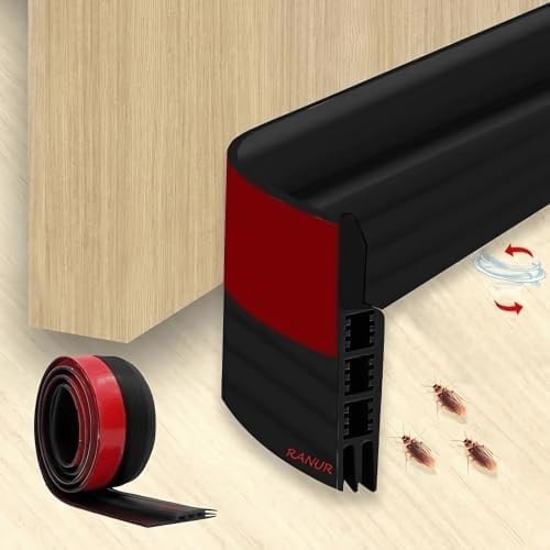RANUR Self Adhesive Silicone Door Bottom Sealing Strip Guard for Home Door Protector for Home from Dust,Waterproof, Soundproof Door Seal, Door Air Blocker 1 Meter (1 Meter, Black)