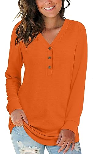 Aodemo Women's Fall Long Sleeve Tunic Tops V Neck Henley Shirts Loose Fit Blouses Winter Sweaters