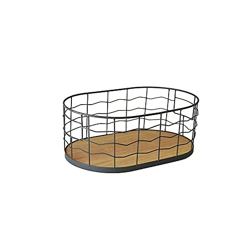 INLIMA Appliance Shelf for Kitchen Retro Wrought Iron Storage Basket, Hollow Handle, Desktop Snack Storage Basket, Dormitory Kitchen Storage Basket（black） (Color : B, Size : Small)
