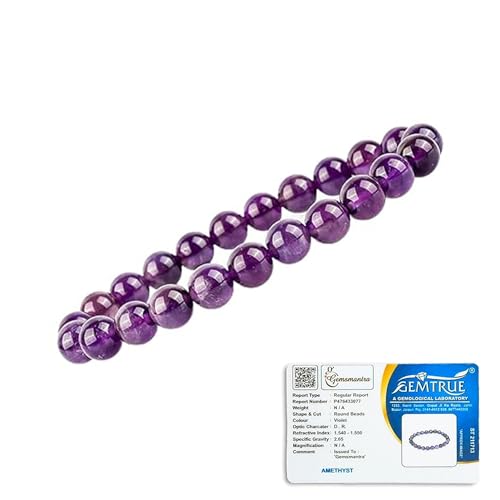 Gemsmantra Unisex Natural Healing Bracelets For Men & Women | Certified 8mm-10mm Beads for Wealth, Prosperity, Luck, Stress Relief & Emotional Balance, One Size, Crystal, Amethyst