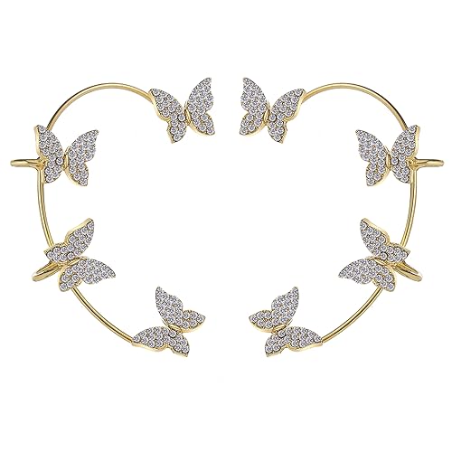Shining Diva Fashion Latest Stylish 2 Pcs Combo Clip On Ear Cuff Earrings for Women and Girls (15590er)(Gold)