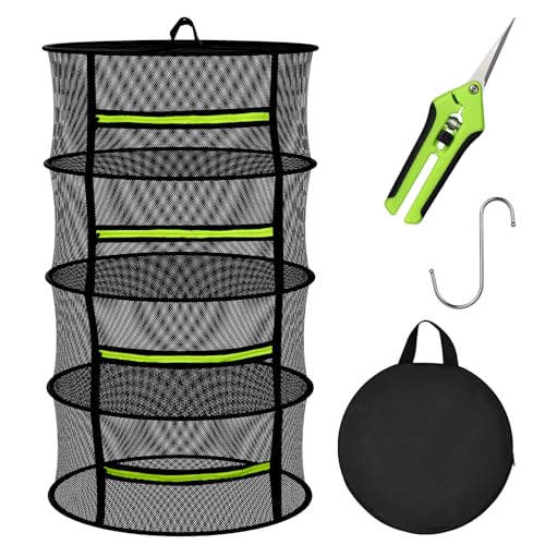 MEKOLIFE Herb Drying Rack - Hanging Mesh With Green Zipper & Garden Pruning Shears for Plants