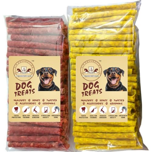 VIPCOLLECTION Dog Chew Sticks 1Kg Munchy Sticks Mix Flavours 500G Chicken Flavour And 500G Mutton Flavor Chewsticks Treat Snacks For All Breed Dogs (Chicken Mutton 1 Kg) | For All Life Stages