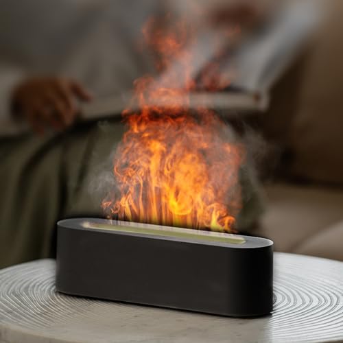 Essential Oil Diffuser, Imitation Flame Aromatherapy Diffuser, Aroma Therapy Cool Mist Diffuser Black and White