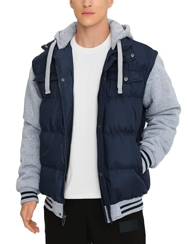 BEST SOUTH Men's Hooded Winter Coats Water Resistant Warm Thicken Insulated Full Zip Windproof Jackets with Pockets