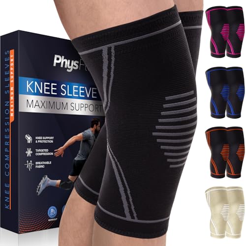 Knee Brace for Pain Relief - 2 Pack Knee Compression Sleeves for Men and Women - Support for Weightlifting, Gym, Workout, Volleyball - Meniscus Tear, ACL, Arthritis (Medium, Black)