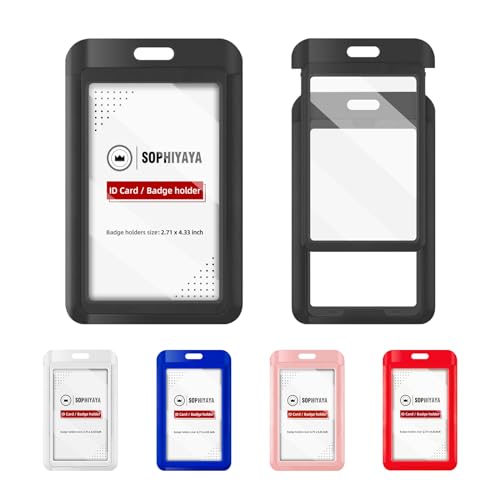 Sliding ID Badge Holder with Double-Sided Windows Key Card Work Badge Sleeve for Office, School, Factory, ID Credit Cards, Proximity Key Cards