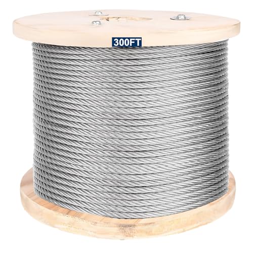 1/4" Stainless Steel Cable, 7X 19 Strands Wire Rope, 6400lbs Breaking Strength, Steel Aircraft Cable for Yard Zipline, Deck Railing, Boat Lifts, Dog Run, Straightening Trees