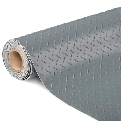 TUFFIOM Garage Floor Mat, Diamond/Coin Plate PVC Garage Flooring Roll for Under Car Parking Protect, Thickened Floor Mats for Garage, RV Trailer Flooring, Water/Stain Resistant