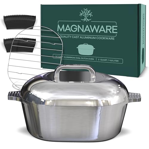 Magnaware Cast Aluminum Dutch Oven - Oval Dutch Oven Pot with Lid for Families and Parties - Lightweight Cajun Cookware with Ideal Heat Distribution - Oval Roaster Pan with Lid