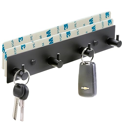 VIRFIN Key Holder for Wall with 2 Self-Adhesive Tapes, No Damage Key Holder Rack for Wall with 3 Key Hooks for Entryway, Door, Bathroom, Kitchen(Black)