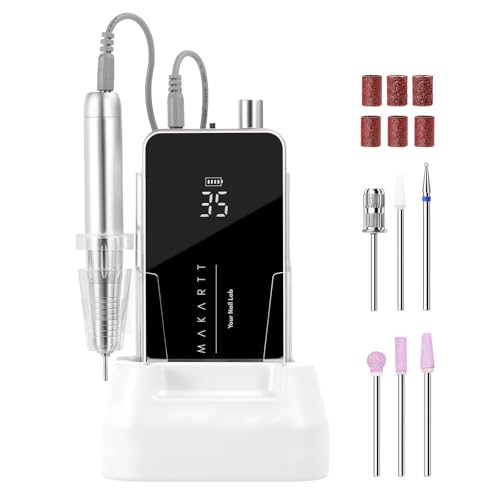 Makartt Nail Drill Professional, 35,000RPM Electric Nail File for Acrylic & Gel Removal, 60W Brushless Coreless Motor, 2-in-1 Desktop & Portable, LCD Display, Rechargeable, Quiet, F&R, Nouvella Black