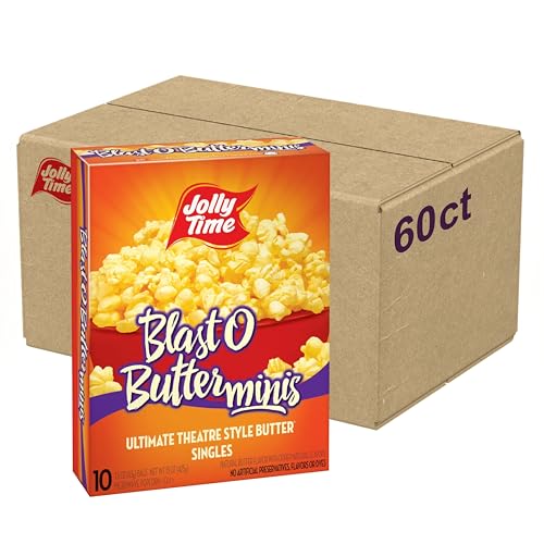 Jolly Time Blast O Butter, Ultimate Movie Theater Butter Microwave Popcorn, 1.5oz Personal Bag, 10 Bags Per Carton
