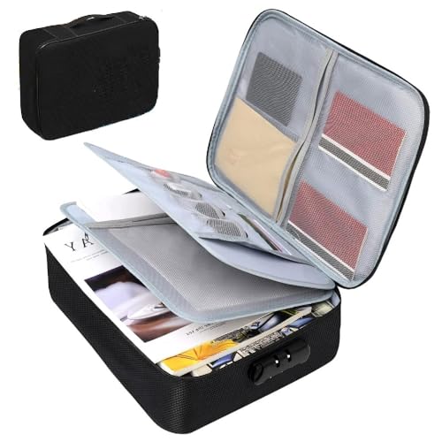 SAMEZONE Document Organizer Bag Multilayer Travel File Organiser Document Storage Bag with Lock Waterproof File Folders Bag for Certificates & Document Safe Pouch Bag for Home Office Travel (Black)
