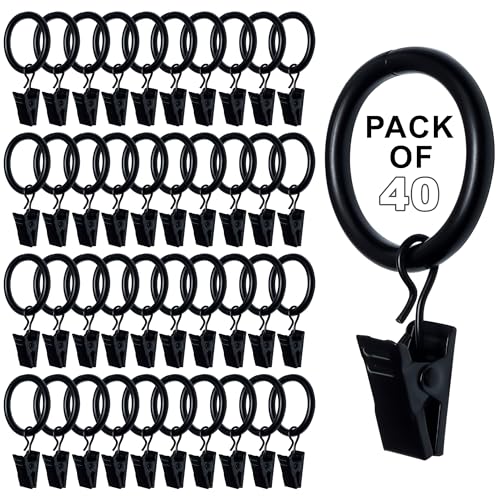 Curtain Rings with Clips 1.5 Inch Set of 20 Heavy Duty Curtain Hooks for Drapes, Caps, Pictures - fits on Rod Diameter Upto 1.25Inch/32mm…