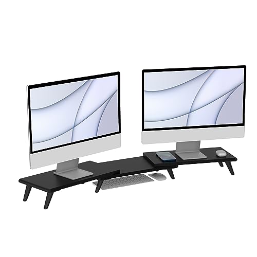 loukin Monitor Stand Riser for Desk,Larger Computer Stand for Laptop, PC, Printer, Sturdy Desktop Computer Shelf with Non-Skid Rubber, Home Office, Natural