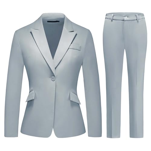 Lamgool Women Suit 2 Pieces Set One Button Lady's Business Formal Peak Lapel Blazer and Pants for Work