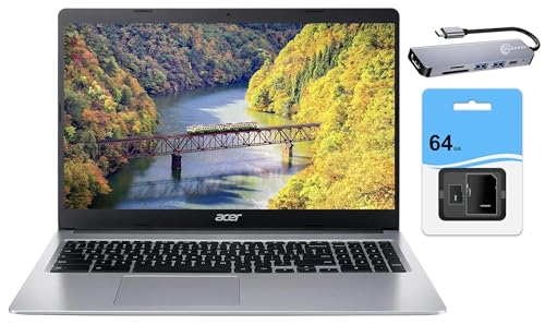 acer Chromebook 315 Laptop Computer (2023), 15.6” HD Display, Intel Celeron N4020 (up to 2.8GHz), 4GB RAM, 128GB Storage (64GB eMMC+64GB SD), Webcam, WiFi, 12+ Hrs Battery, Chrome OS+MarxsolAccessory