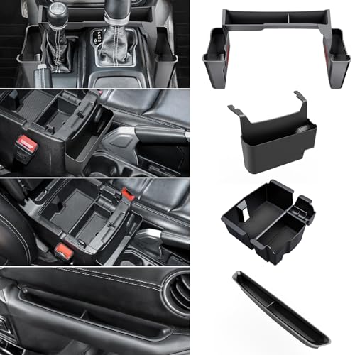 DIAMOOKY 4PCS Upgraded Center Console Organizer for Jeep Wrangler JL JLU 4xe 2018-2025 & Gladiator JT 2020 2021 2022-2025 Accessories Gear Shift Side Tray Hanging Armrest Storage Box (Not for JK/JKU)