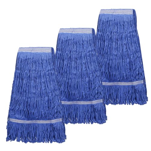 3-Packs Heavy mop Header-Commercial Industrial-Grade Blue Cotton Ring-Shaped Wet use mop Replacing the Head-Reusable and Daily use-Applied to mop of Clamping and Side-Loading Handles.