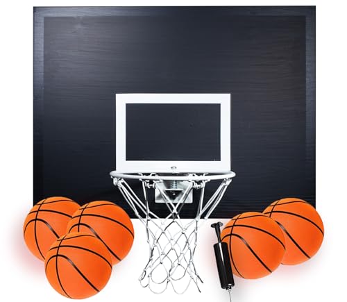 CALIKIWIPROS Mini Basketball Hoop Set Pro League Decorative Solid Wood Wall Mount, Includes 9’ Hoop & 5 mini Basketballs, Classic Look with Colors Matching Some pro Teams.