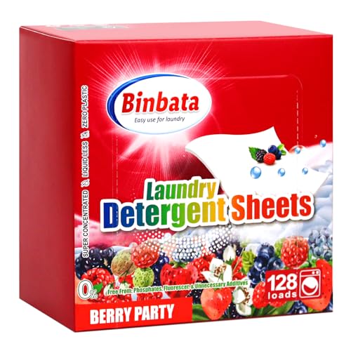 Binbata Laundry Detergent Sheets, Up to 128 Loads Hypoallergenic Eco-Friendly Laundry Sheets, Biodegradable Plastic Free Liquidless Laundry Sheets Detergent Suitable for Sensitive Skin
