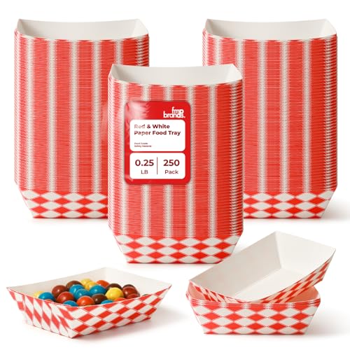 Fit Meal Prep Paper Food Boats Heavy Duty Disposable Food Trays, Red Check Nacho Tray for Parties Fairs Picnics, Holds Ketchup Cheese Sauce Pickles Grease Resistant