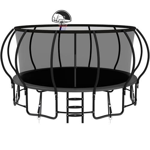 Jump Into Fun Tranpoline 1500LBS 16FT 15FT 14FT 12FT 10FT 8FT with Basketball Hoop, Tranpoline Outdoor Backyard Heavy Duty Round Tranpolines for Kids and Adults, ASTM Approved, Easy Install