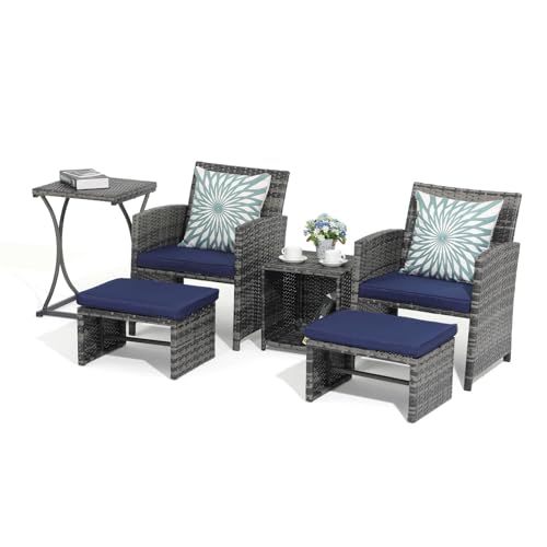 OC Orange-Casual 6 Piece Patio Furniture Conversation Set with Ottoman, Outdoor Grey Wicker Chair and Table Set