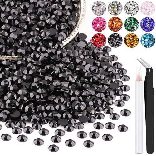 Resin Rhinestones in Bulk, Bedazzling Flatback Crystals for Crafts DIY Nail Decoration, Gems Charms for Tumbler Shoes Clothing Fabric with Pickup Pen and Tweezers