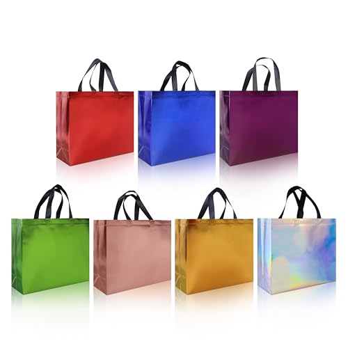 cabzymx Glossy Reusable Gift Bags 12.6 x 4.7 x 11 In, Non-woven Goodie Bags Bulk with Sturdy Bases for Birthday, Wedding, Party, Holiday