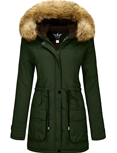 YXP Women's Winter Thicken Military Parka Jacket Warm Fleece Cotton Coat with Fur Hood