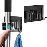 JIALTO 1 Pcs Stainless Steel Broom Holder with Hook - Wall-Mounted Adhesive Storage Solution for Broom Holders, Home, and Kitchen Organization