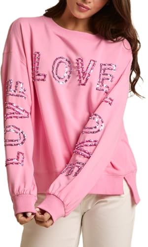 Yiulangde Women Cute Glitter Holiday Letter Sweaters Sparkle Sequin Long Sleeve Tops Casual Round Neck Pullover Sweatshirts